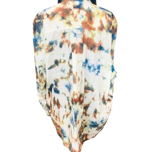 Lane Bryant Women Tie-Dye Button-Down Casual Shirt Plus Size 24 Cream Multicolor - Picture 2 of 8